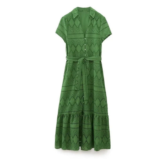 Embroidery Green Dress