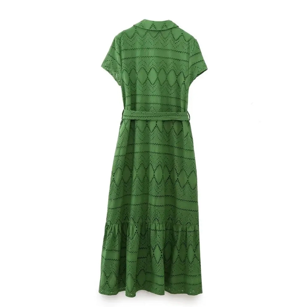 Embroidery Green Dress