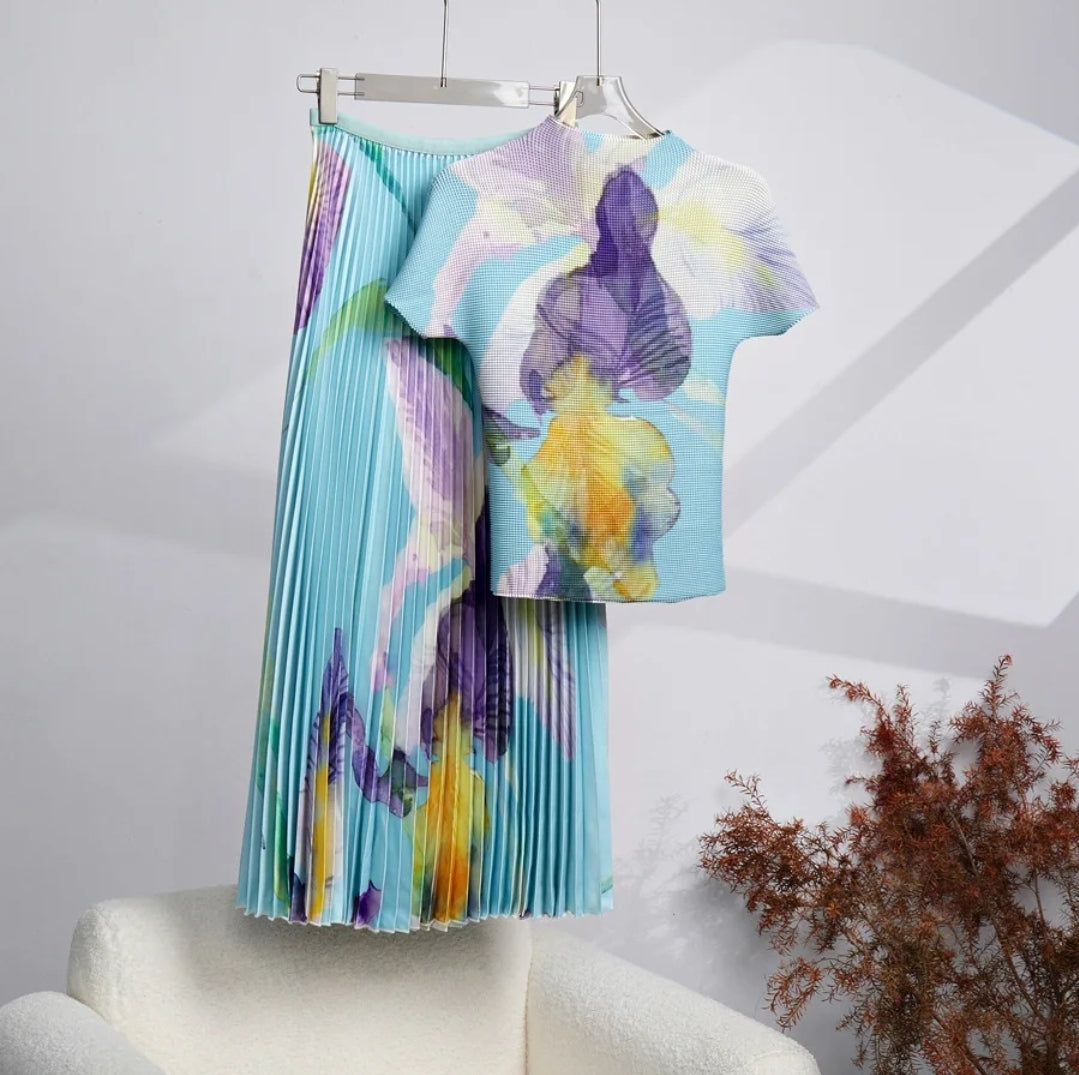 Print Vintage  Two-Pieces Blouse end Skirt