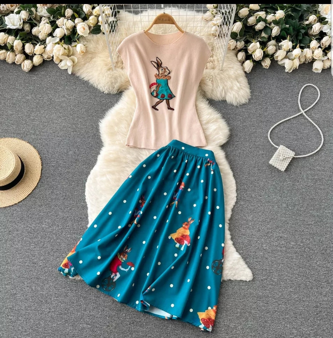 Knit Top end Print Skirt