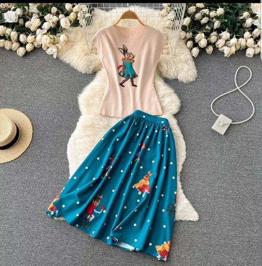 Knit Top end Print Skirt