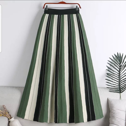 Striped Pleated Skirt