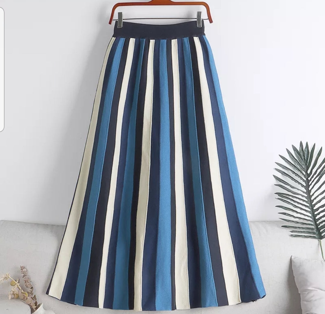 Striped Pleated Skirt