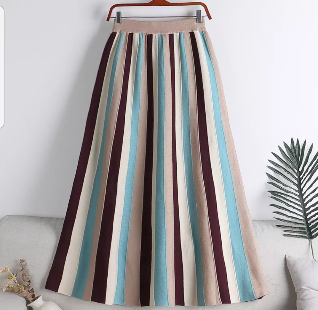 Striped Pleated Skirt