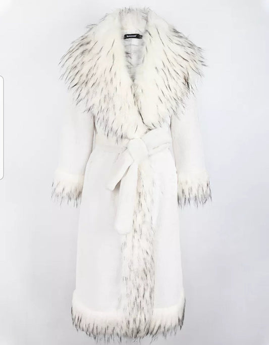 Mandarin Collar Faux Fur Coat