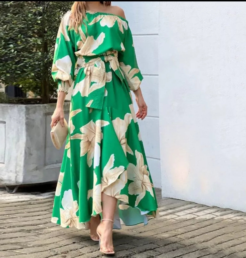 Floral Print  Green Dress