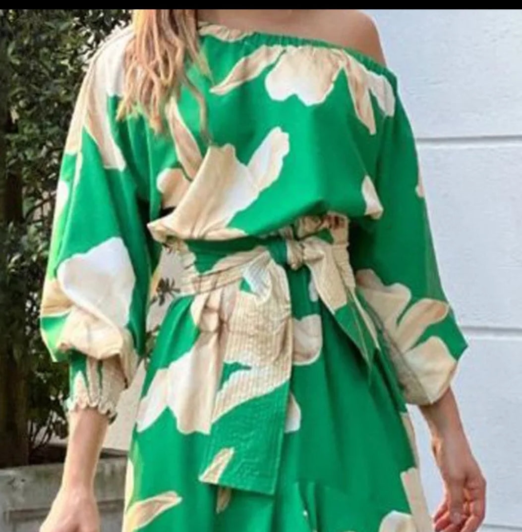 Floral Print  Green Dress