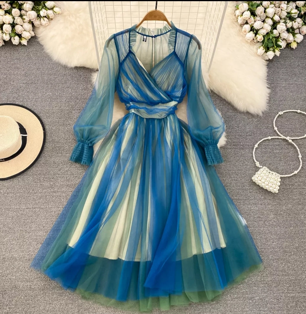 Organza Blue Midi Dress