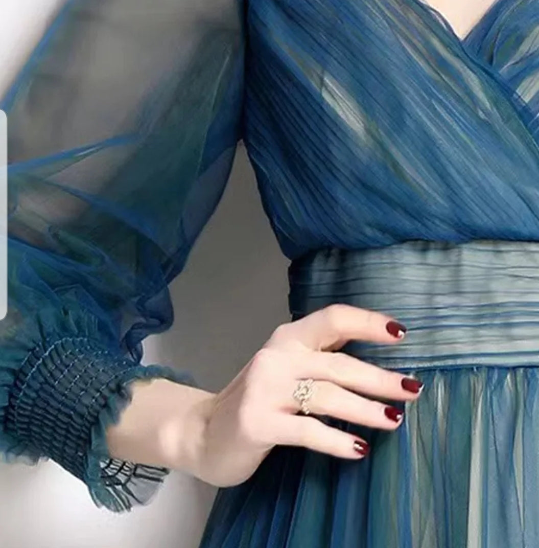Organza Blue Midi Dress