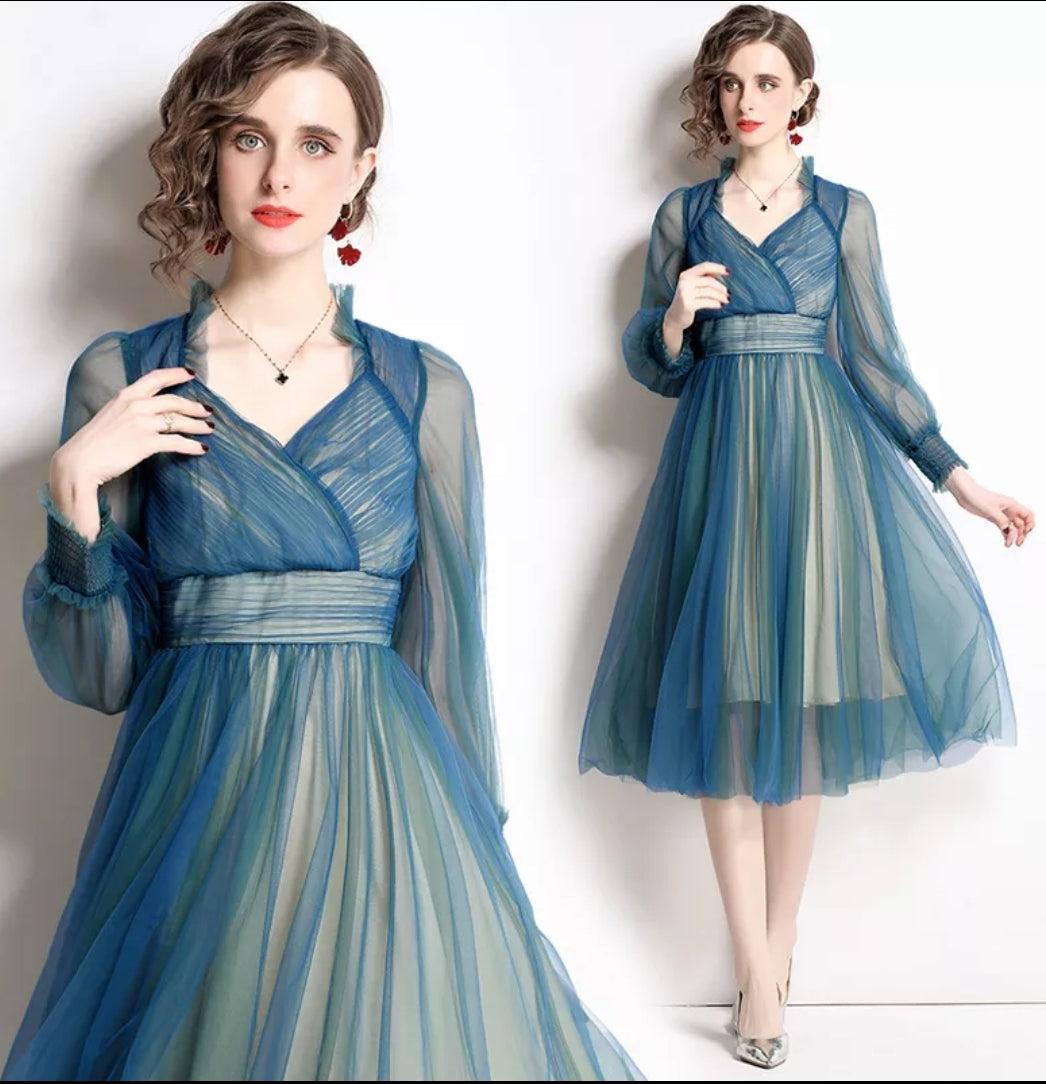 Organza Blue Midi Dress