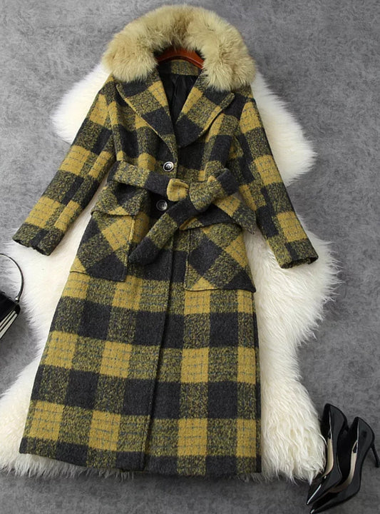 Fur Collar Plaide Coat