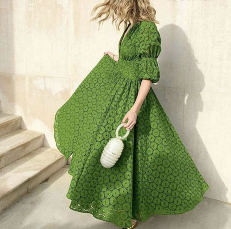 Lantern Sleeve  Green Dress