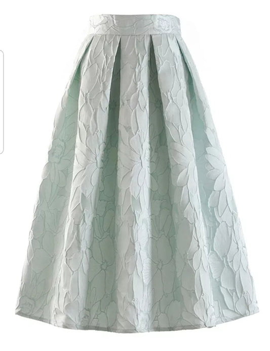 Green Jacquard Elegant Skirt