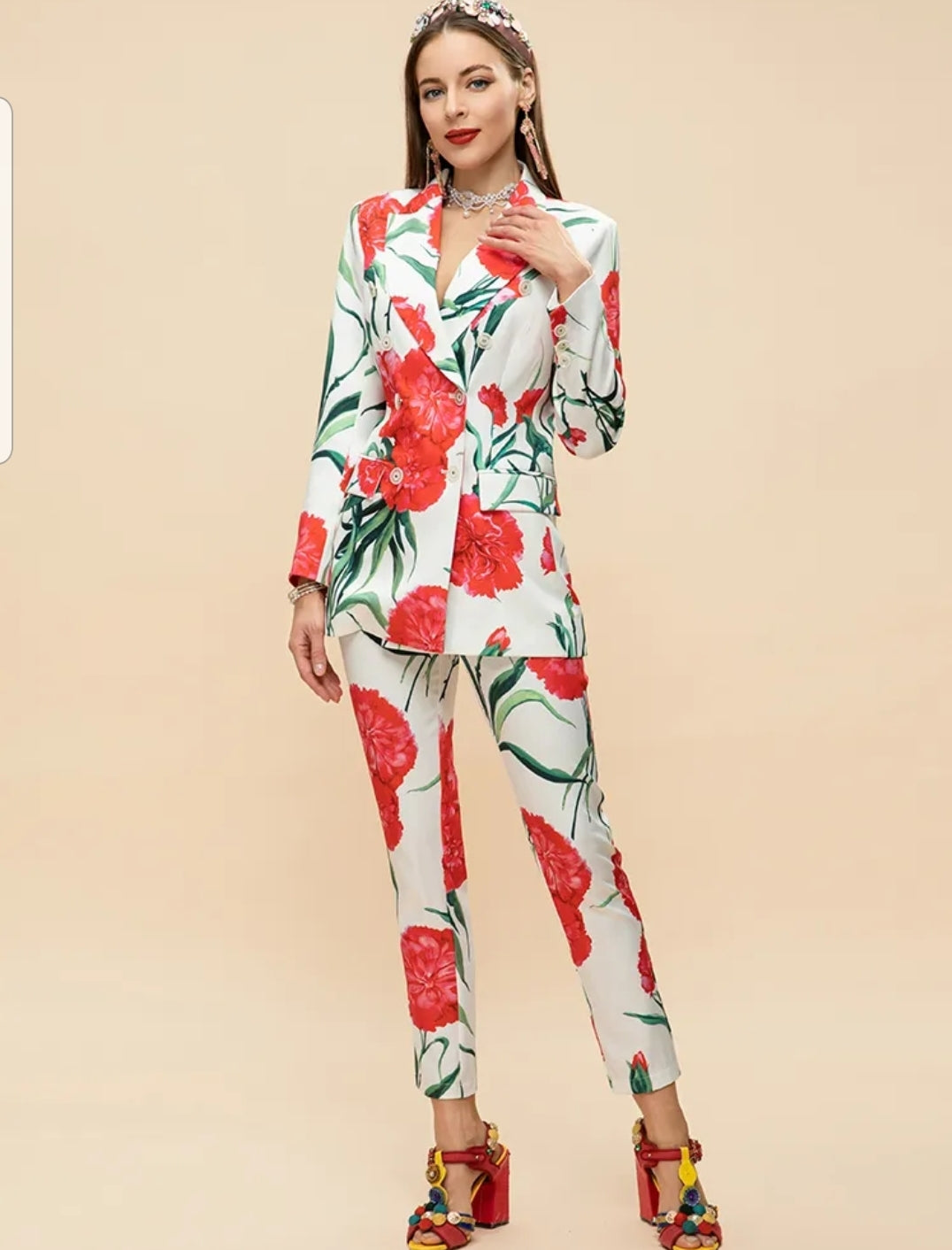 Floral Print  Pencil Pant end Jacket