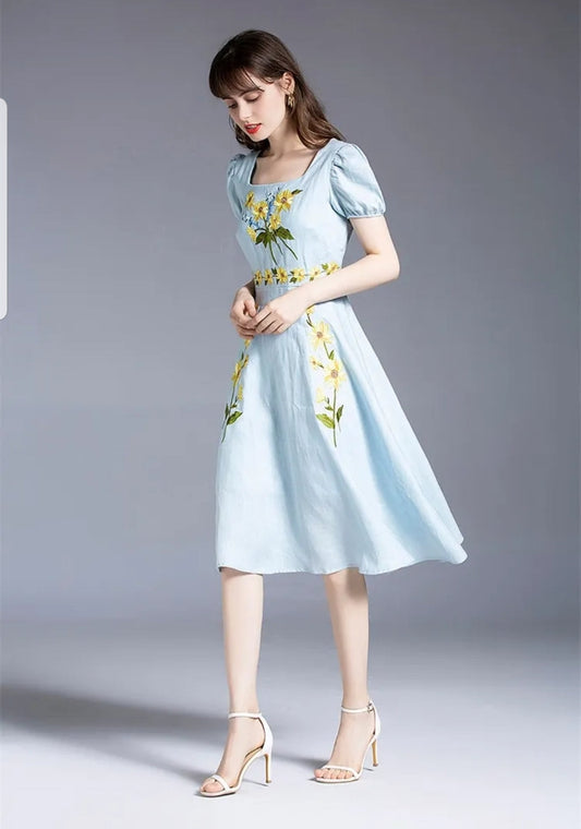 Embroidery Blue Dress