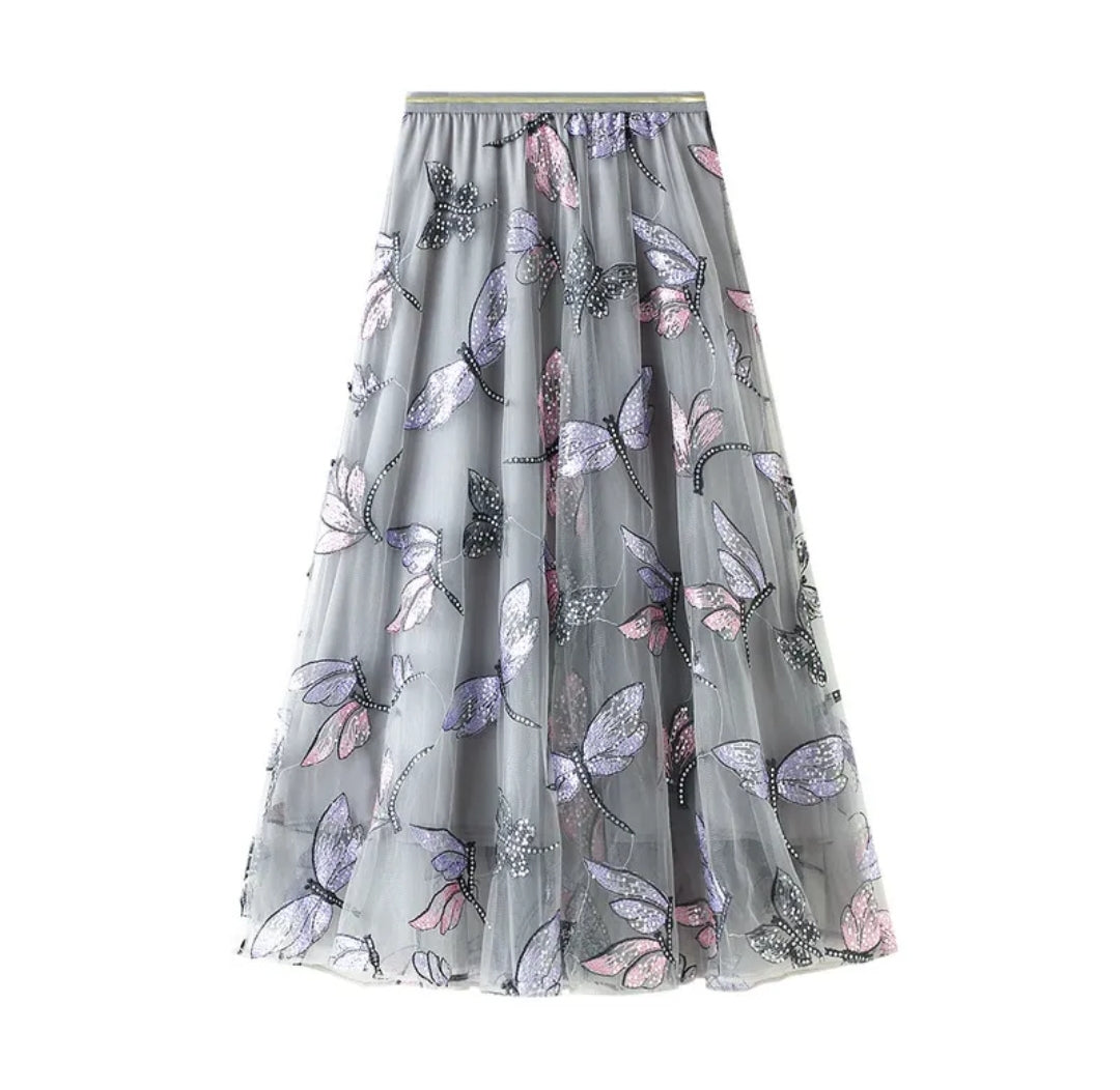 Embroidery Mid-Calf Skirt