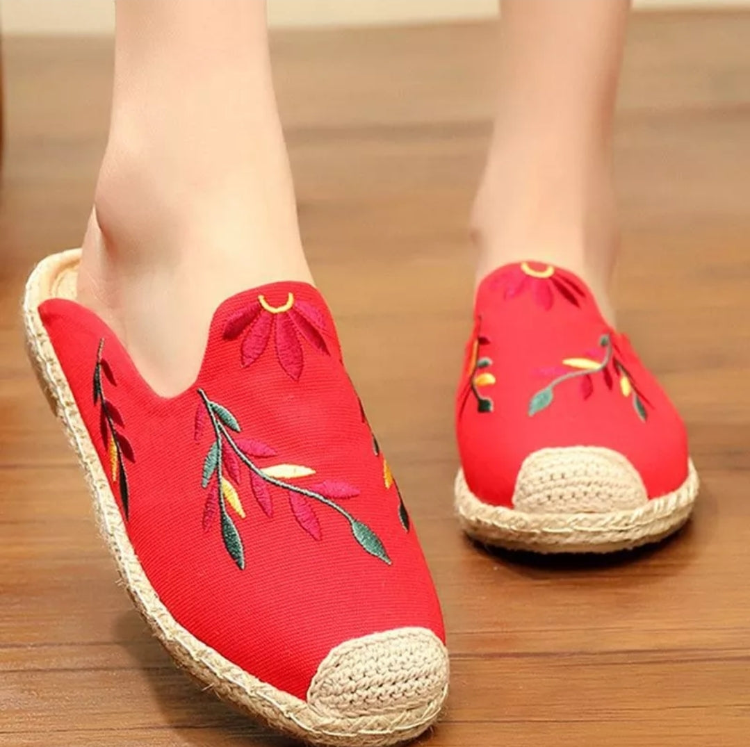 Cotton Decoration Embroidery Mules