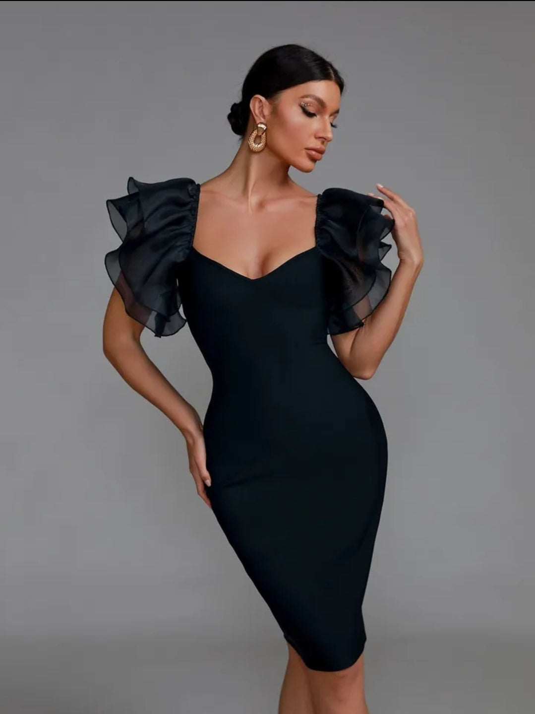 Ruffle Midi Black Dress
