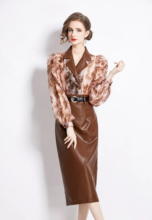 PU Leather Blouse end Skirt